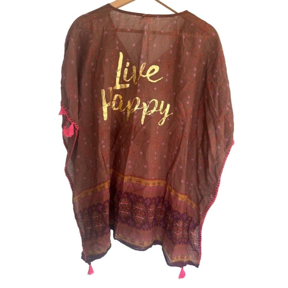 Natural Life One Size "Live Happy" Kaftan Lightweight Cover Up Boho